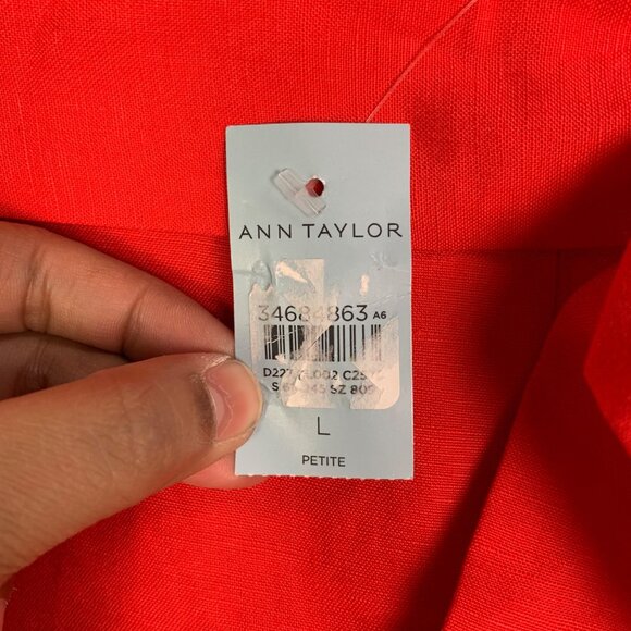 NEW Ann Taylor Womens Red Linen‎ Blend Tie-Waist Pants L Petite High Rise - Picture 4 of 12